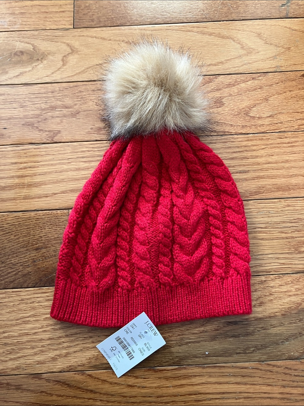 NWT J. Crew Factory Women’s Red Cable Knit Pom Pom Hat